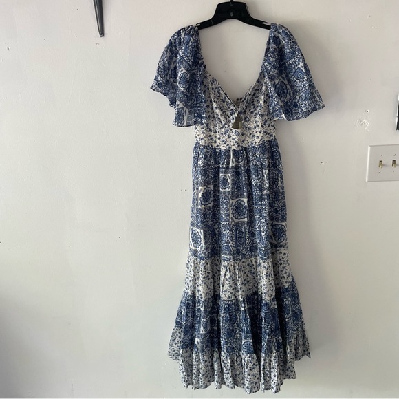 New! Abercrombie & Fitch twist tied blue print tiered maxi dress 37552. - Picture 2 of 15